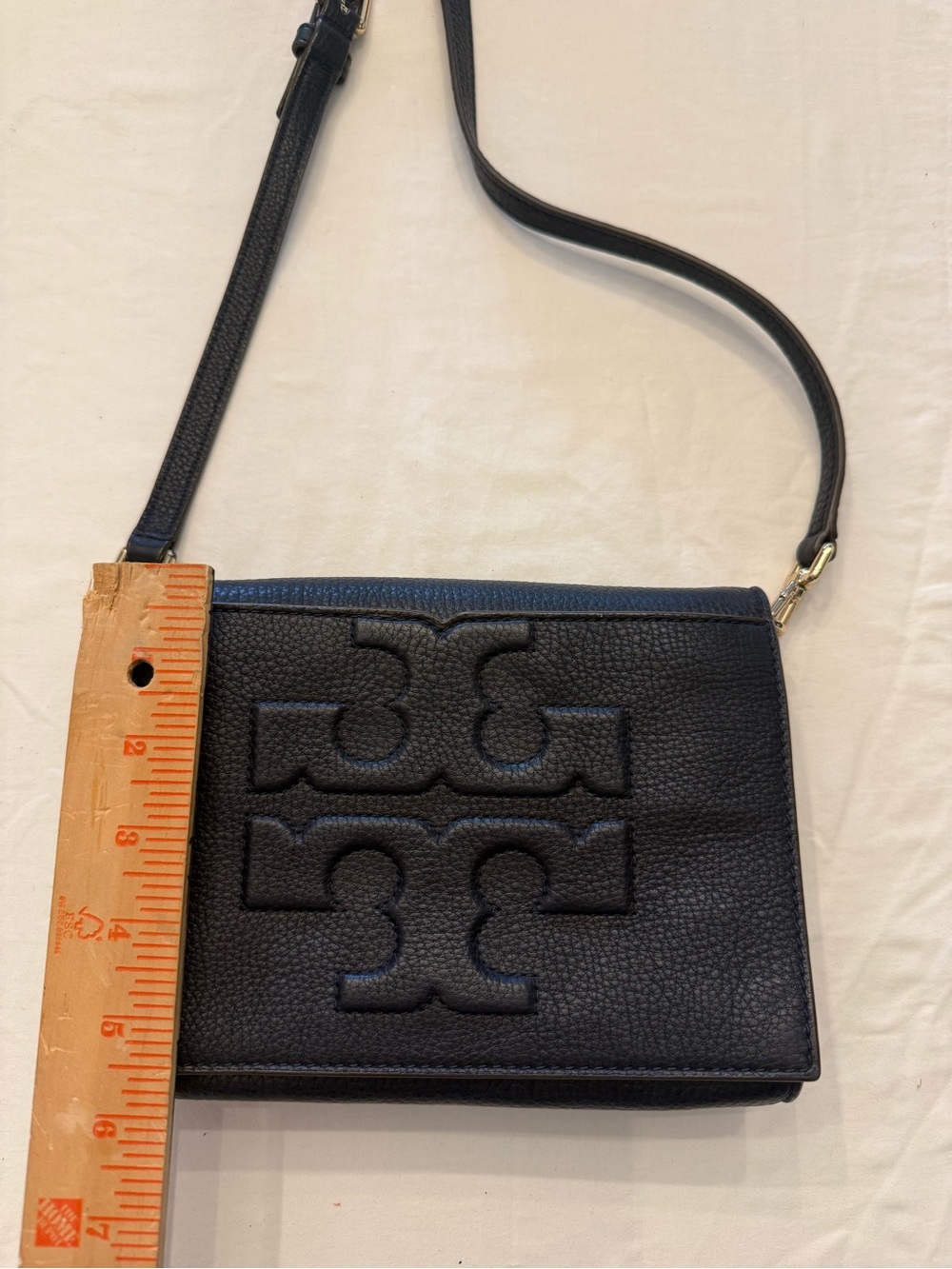 Navy Leather Crossbody Bag with Embossed Logo